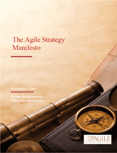 The cover of the Agile Strategy Manifesto showing a map, telescope and compass 